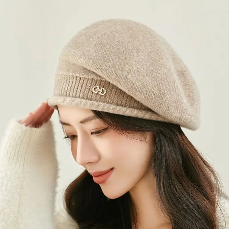 Women’s elastic knitted wool hat for autumn and winter