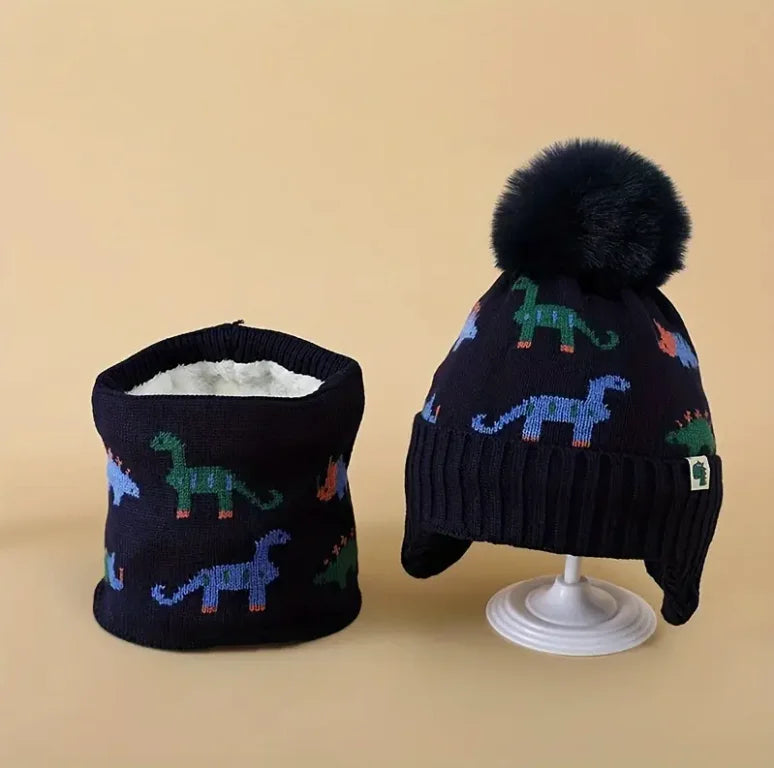 2-pc kids’ winter hat & scarf set — soft knit beanie with ear flaps