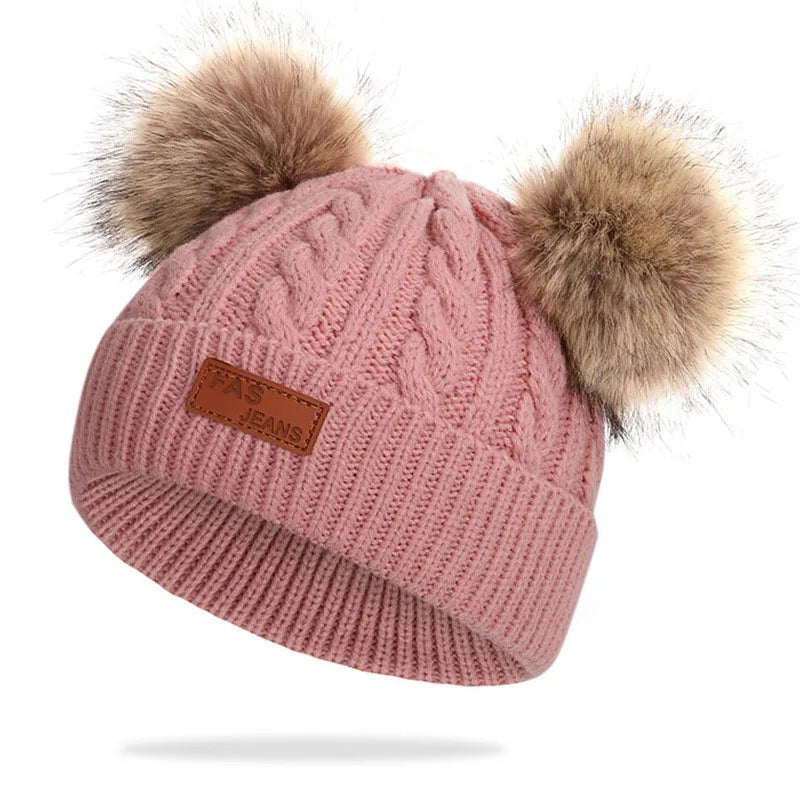 Adorable double pompom knit hat for kids