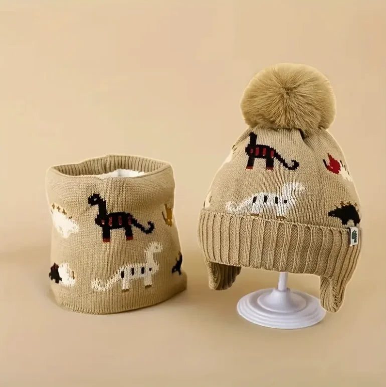2-pc kids’ winter hat & scarf set — soft knit beanie with ear flaps