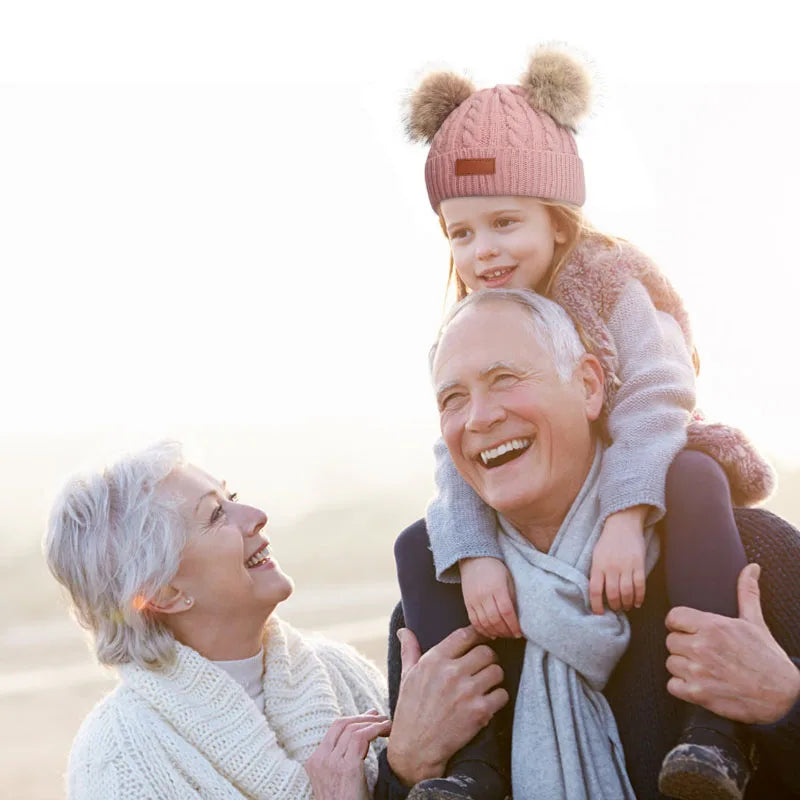 Adorable double pompom knit hat for kids