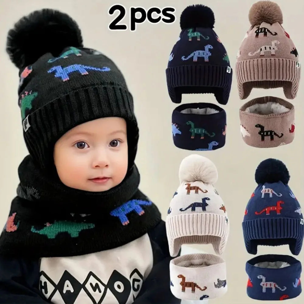 2-pc kids’ winter hat & scarf set — soft knit beanie with ear flaps
