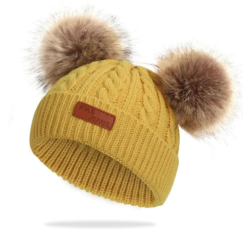 Adorable double pompom knit hat for kids
