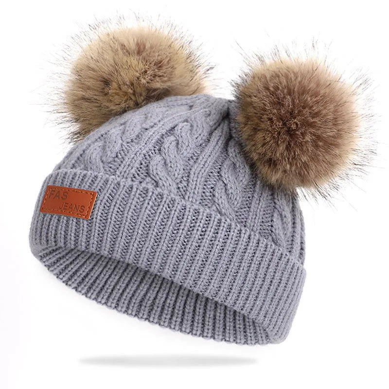 Adorable double pompom knit hat for kids