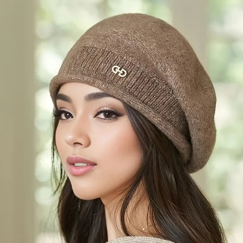 Women’s elastic knitted wool hat for autumn and winter