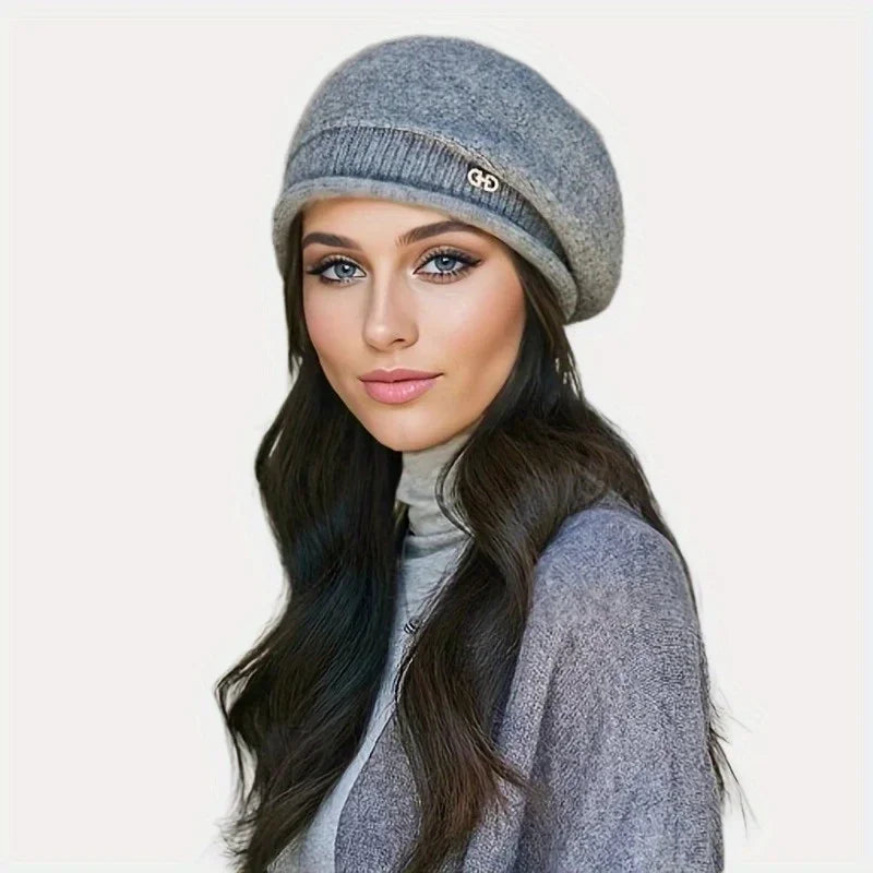 Women’s elastic knitted wool hat for autumn and winter
