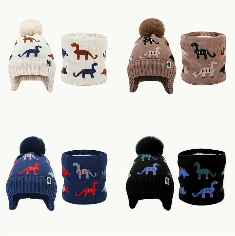 2-pc kids’ winter hat & scarf set — soft knit beanie with ear flaps