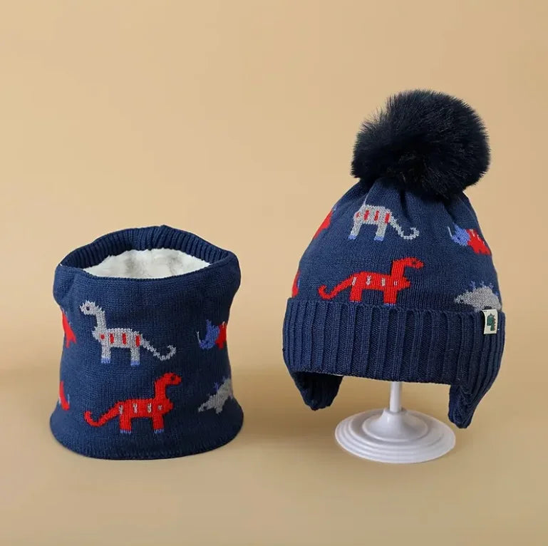 2-pc kids’ winter hat & scarf set — soft knit beanie with ear flaps