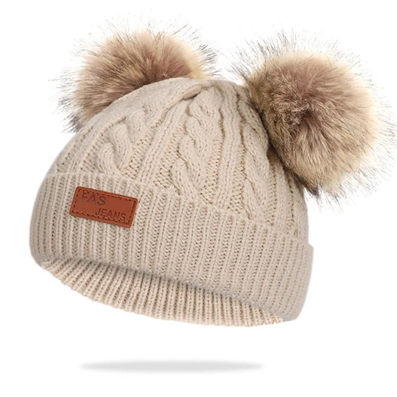 Adorable double pompom knit hat for kids