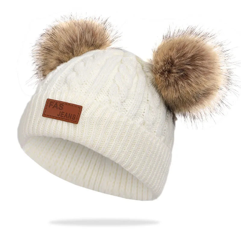 Adorable double pompom knit hat for kids