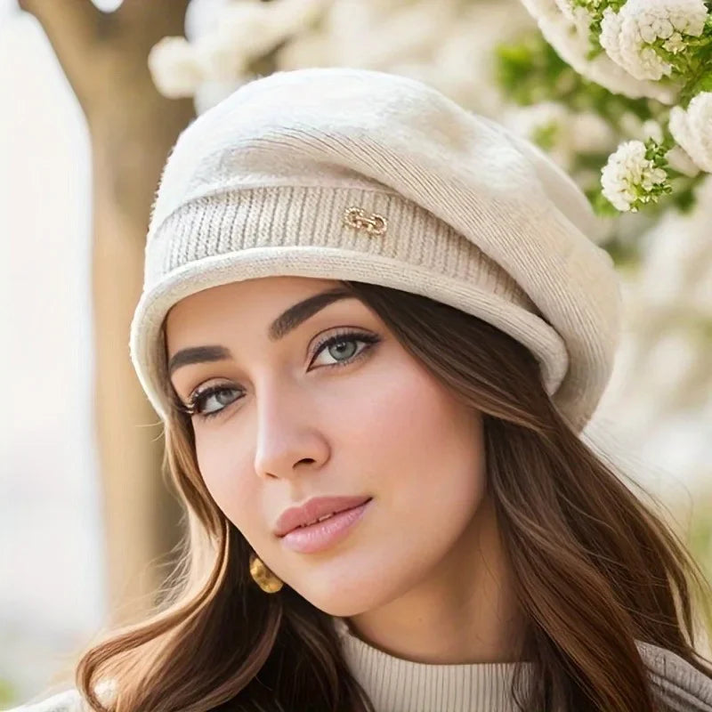 Women’s elastic knitted wool hat for autumn and winter