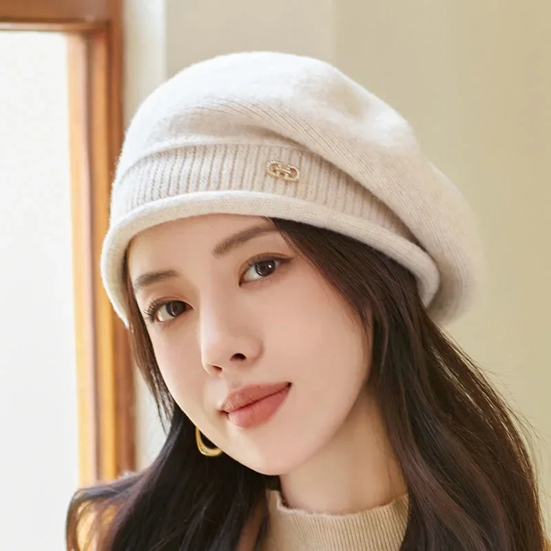 Women’s elastic knitted wool hat for autumn and winter