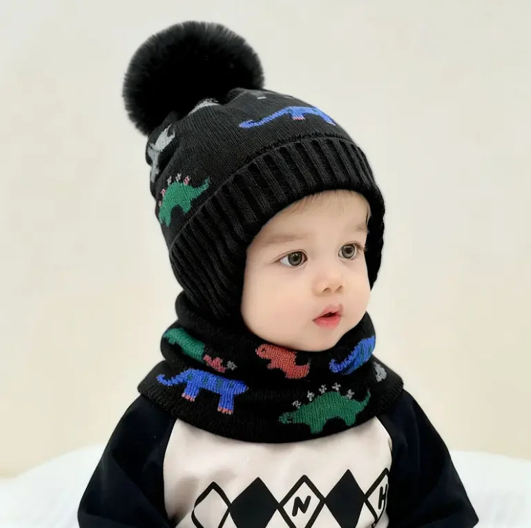 2-pc kids’ winter hat & scarf set — soft knit beanie with ear flaps