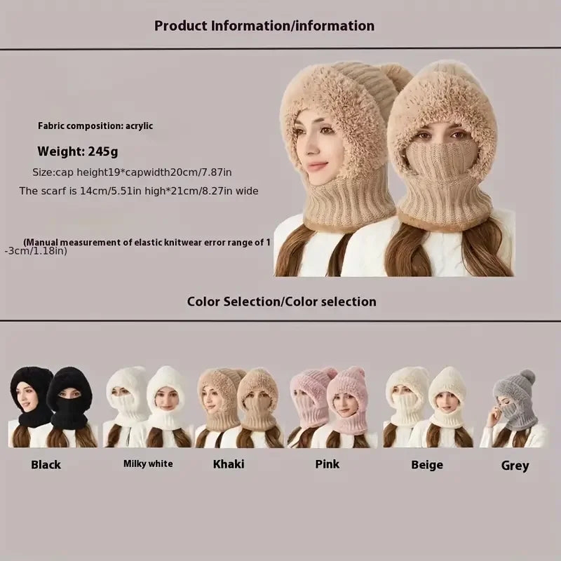 fleece-Lined Knitted Hat with Ear Flaps & Hooded Gaiter
