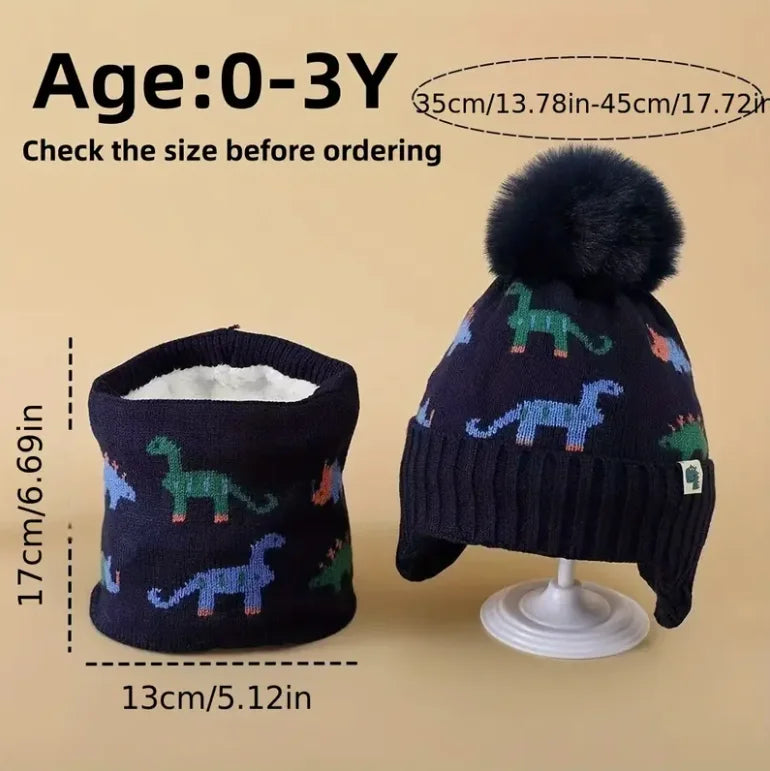 2-pc kids’ winter hat & scarf set — soft knit beanie with ear flaps