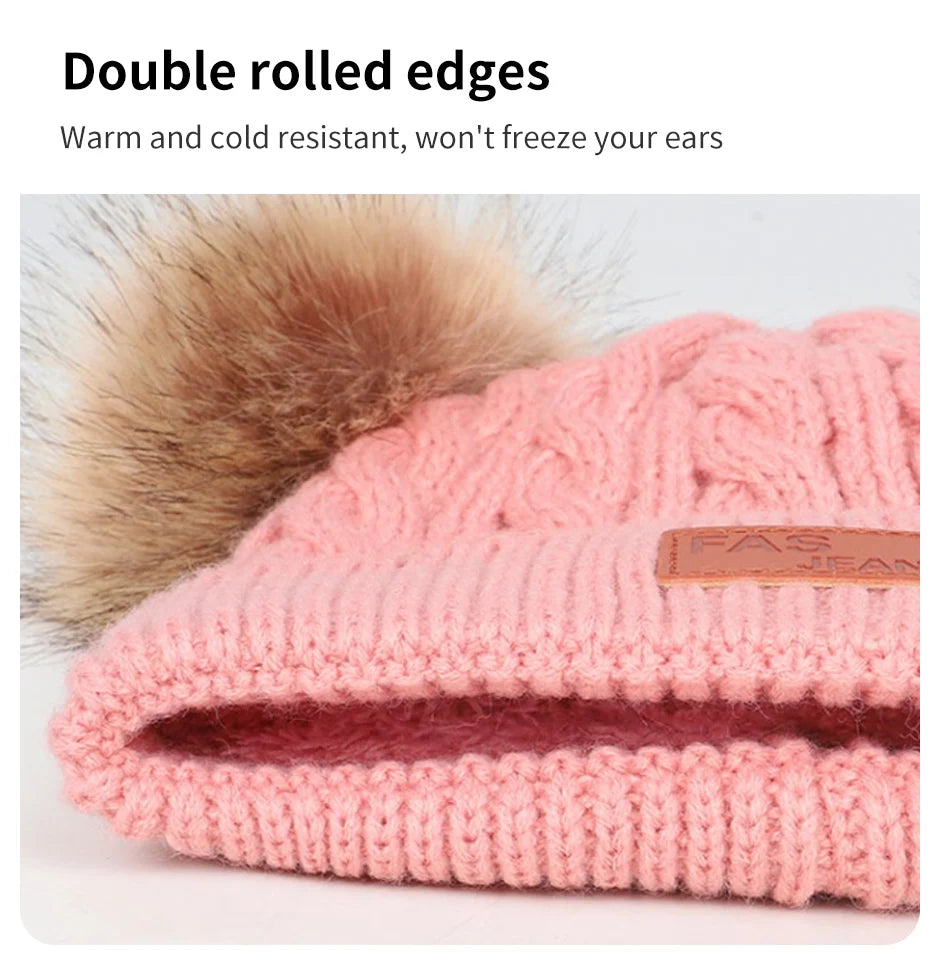 Adorable double pompom knit hat for kids