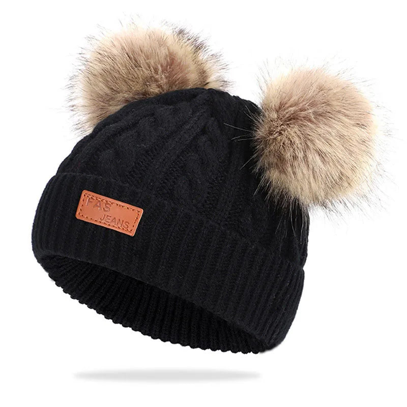 Adorable double pompom knit hat for kids